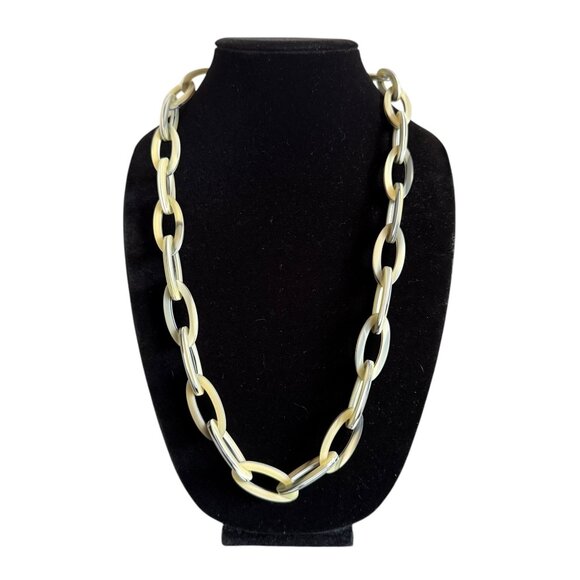 J Crew Oval Link Acrylic Chain Necklace With Ribbon Tie Closure Adjustable - Picture 1 of 13